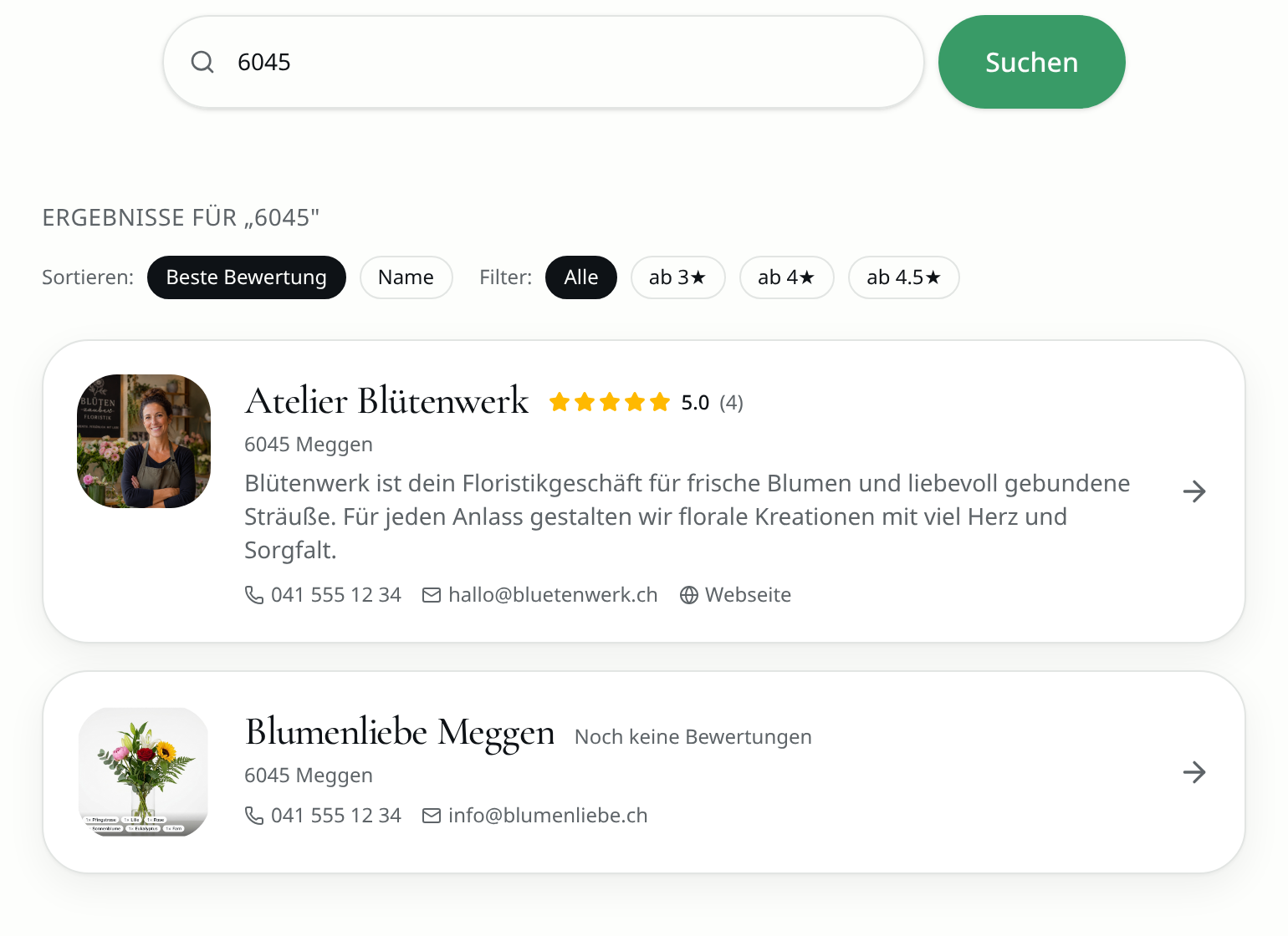 Éclora-Verzeichnis: Suche nach Postleitzahl mit Floristen aus der Region