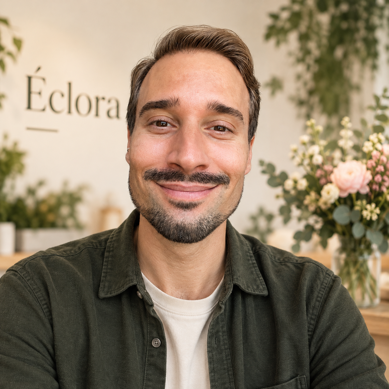 Gianni Favara, Gründer von Éclora, im floralen Atelier